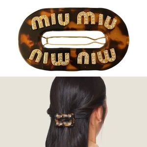 Miu Miu Rigid Plexiglass Torti Shell & Gold Crystal Hair Clip
